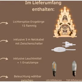 Weigla "Erzgebirge, große Lichterspitze, Bergmann NATUR-BRAUN, Erzgebirge garantiert, Weihnachtsdeko Innen, Weihnachtsbeleuchtung