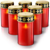 Bearware, LED Kerzen, 6x LED Grablicht, Wassergeschützt, Flackereffekt, 1 Monat Leuchtdauer, inkl. Batterien, Rot/Gold (6x)