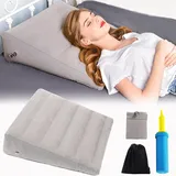 Lecxin MShengM Aufblasbares Keilkissen, leichtes und tragbares Reise-Keilkissen zum Schlafen, Lesen, nach Operationen und Beinerhöhung, Dreieckskissen mit waschbarem Bezug, Schlafkeilkissen, Grau