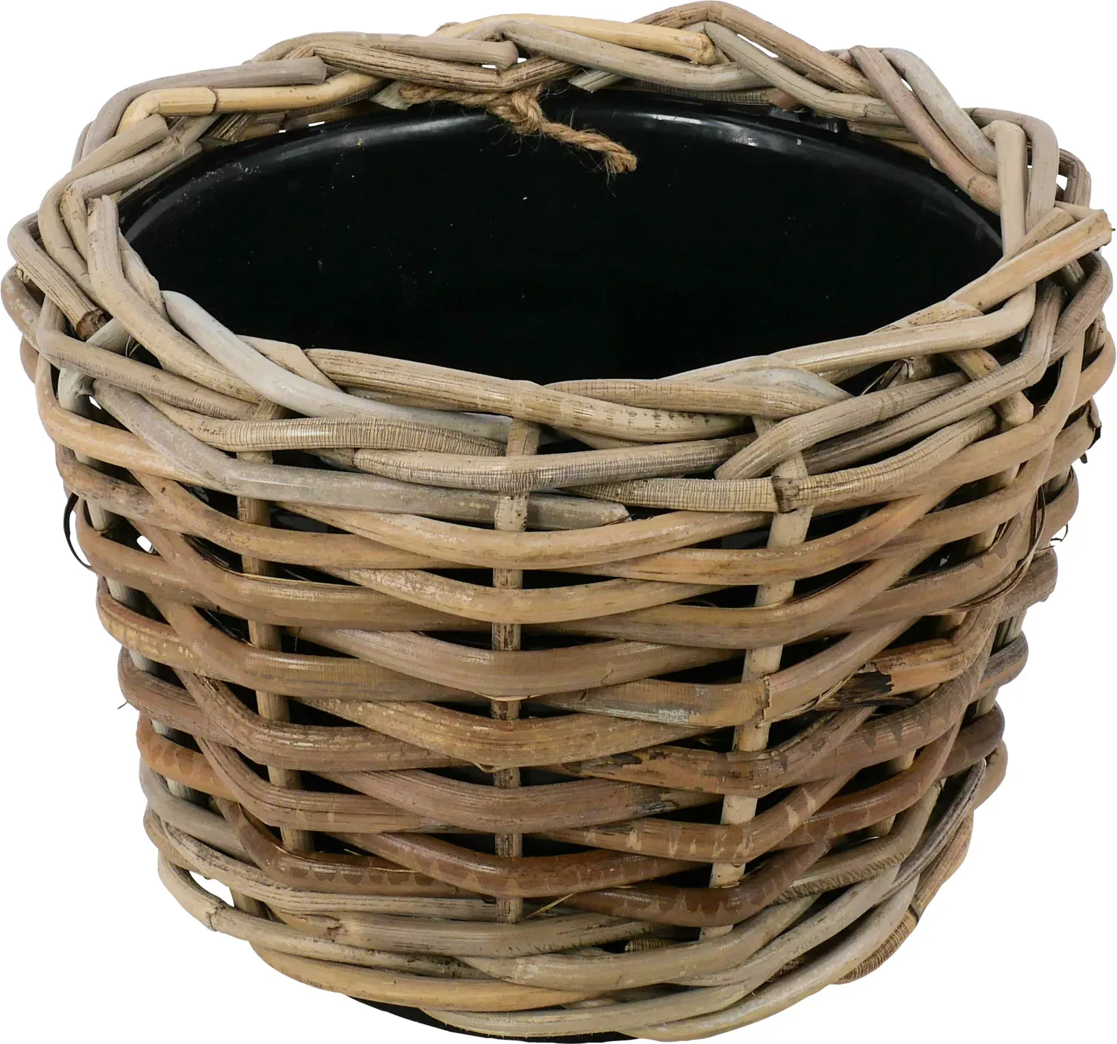 Korb Rattan D24H18cm Terassenkübel mit Einsatz  - grau