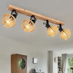 Deckenleuchte Deckenstrahler 4 Flammig Wohnzimmerleuchte Holzoptik Deckenlampe