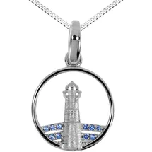 Ostsee-Schmuck Kette mit Anhänger Leuchtturm 15 mm Silber
