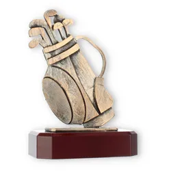 Pokal Zamakfigur Golftasche altgold auf mahagonifarbenen Holzsockel 18,3cm