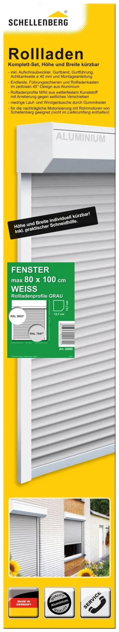 Vorbaurollladen SCHELLENBERG "Set für Fenster und Türen, Mini System für 40 mm Stahlrohrwellen", grau, B:80cm H:100cm, Rollläden, PVC Jalousie, in verschiedenen Größen erhältlich, grau