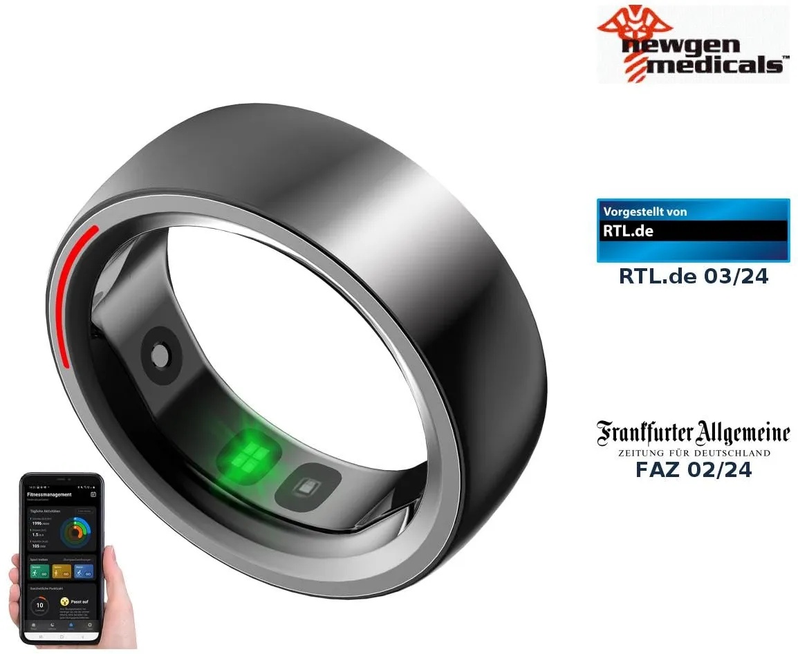 Newgen Medicals Fitness Tracker Ring: Fitness- & Schlaftracker-Ring mit Herzfrequenz- & SpO2-Anzeige, Gr. 65 (Smarter Ring, Smart Ring Fitness, Armbanduhr)