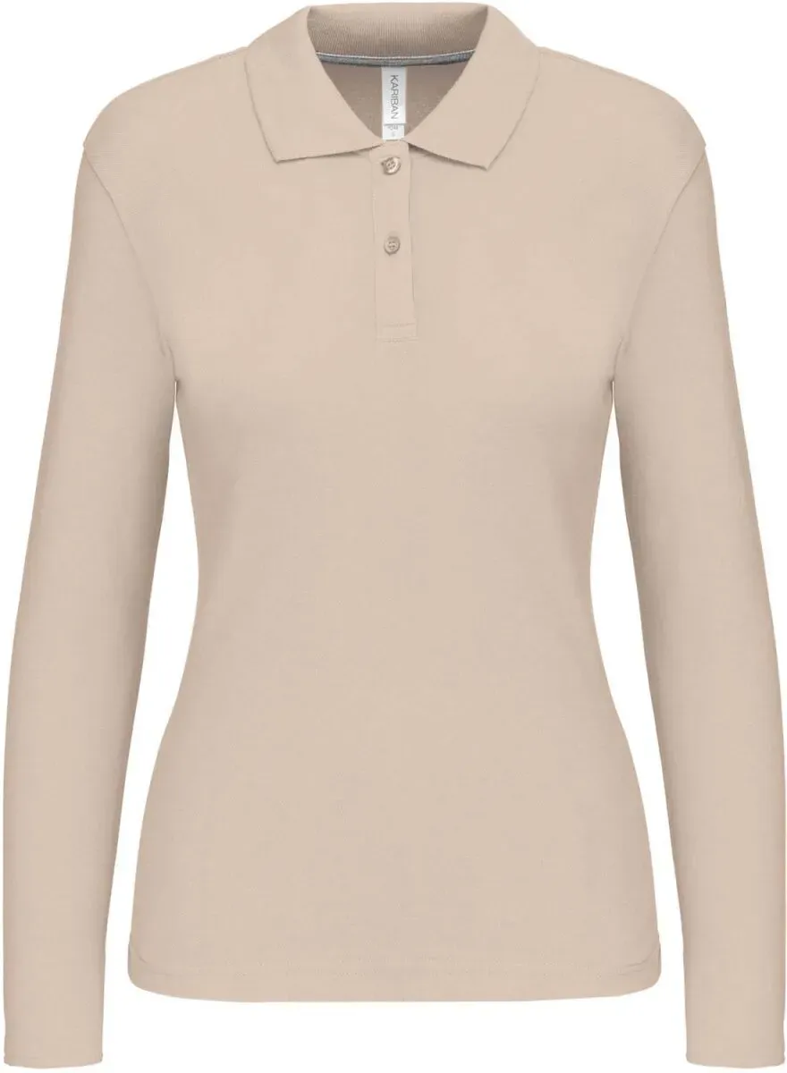 Kariban Damen Piqué Polo langarm K244 light sand XXL