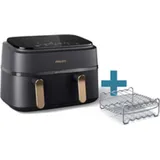 Philips 3000 Series Dual Basket Airfryer Dual Basket Airfryer NA352/04 inkl.  Rost mit zwei Ebenen und Spießen