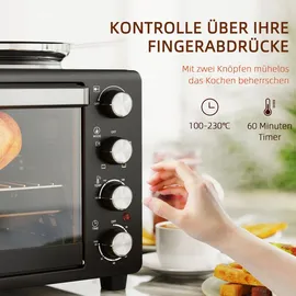Homcom Minibackofen mit Warmhalteplatten, Backblech und Grillrost Pizzaofen mit Krümelblech, Sc... - Mini Backofen 100-230°C 60 Min. Timer Inkl.
