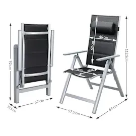 CASARIA Bern Gartenstuhl 57,5 x 69 x 111 cm silber/anthrazit gepolstert klappbar 2 Stück