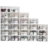 PUCMER Schuhboxen Stapelbar Transparent, 24 Stück Hartplastik Schuhkarton mit Deckel, Schuhaufbewahrung 23x33x14cm Schuh-Organizer Kunststoff, Transparent-Weiß (24 Stück)