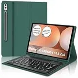 IVEOPPE Tastatur für Samsung Galaxy Tab S10 Ultra 2024, Hülle mit Tastatur Galaxy Tab S10 Ultra/S9 Ultra, Abnehmbarer QWERTZ Layout Tastatur für Samsung S9/S10 Ultra 14.6 Zoll, Dunkelgrünes