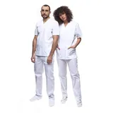 Mazalat, Unisex medizinische uniform Set mit Kasack und Hose, Medical Schrubb-Set, Pflege Berufsbekleidung, Wieß, XS - XS