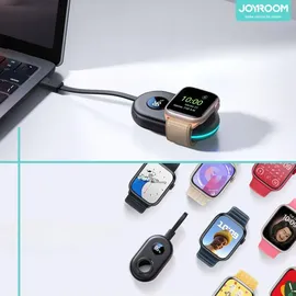 Joyroom Jr-W09 Magnetisches kabelloses Uhrenladegerät, 2500 mAh, Powerbank mit 3-w-apple-watch-ladegerät Und Usb-c-kabel – Schwarz
