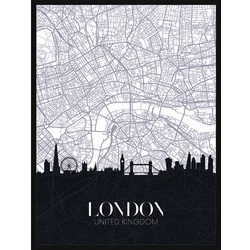 ANY IMAGE Digitaldruck »Stadtplan London«, Rahmen: Buchenholz, Schwarz