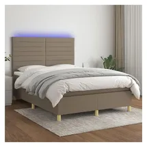 vidaXL Boxspringbett mit Matratze & LED Taupe 140x200 cm Stoff