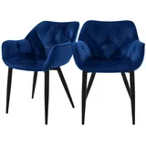 ML-Design Esszimmerstühle 2er Set Dunkelblau aus Dickem Samtstoff