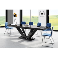 designimpex Esstisch Design Tisch HEU-111 Schwarz Hochglanz ausziehbar 160 bis 256 cm schwarz