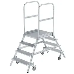 Podestleiter 4 Stufen, fahrbar, Aluminium/Aluminium