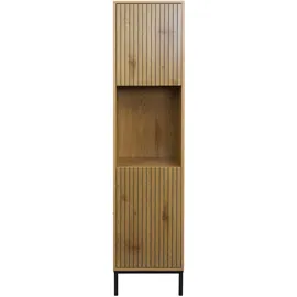 Mendler Hochschrank HWC-O42, Badschrank Badregal Badezimmer Schrankfächer Wäschekorb, MDF Melamin 174x39x30cm ~ Holzoptik natur