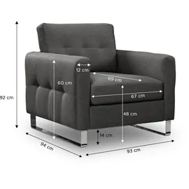 MID.YOU 1,5-Sitzer-Sofa Hera Grau