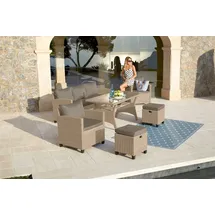 Konifera Gartenlounge-Set »Amsterdam«, (Set, 16 tlg., 1x 3er Sofa, 1x 2 Sessel, 2x Hocker, 1xTisch 144,5x74x67cm,Polyrattan), Stahl, Ablagefläche unter dem Tisch, Loungeset, beige