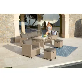 Konifera Gartenlounge-Set »Amsterdam«, (Set, 16 tlg., 1x 3er Sofa, 1x 2 Sessel, 2x Hocker, 1xTisch 144,5x74x67cm,Polyrattan), Stahl, Ablagefläche unter dem Tisch, Loungeset, beige