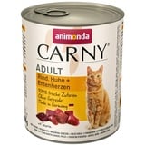 Carny Katzen Nassfutter Rind + Huhn + Entenherzen (6 x 800g), Katzen Nassfutter von animonda ohne Getreide und Zucker, mit frischen fleischlichen Zutaten