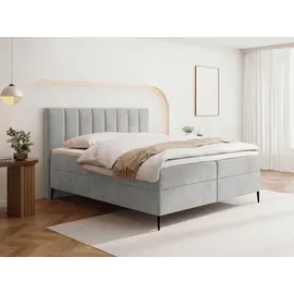 WFL GROUP Boxspringbett mit Bettkasten – Polsterbett 160 x 200 cm mit H4 Taschenfederkern Matratze & 5 cm Topper – Stauraumbett mit hohem Kopftei... - Hellgrau 160x200 inkl.