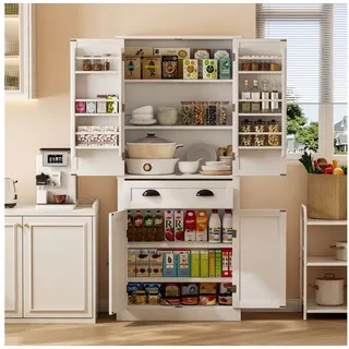 Flieks Mehrzweckschrank mit 4 Türen und 1 Schublade Weiß/Schwarz (mit Türablagen, 1-St., B80/T40/H182 cm) Hochschrank Vorratsschrank Küchenschrank mit verstellbare Ablagen weiß