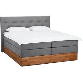 Belanoti Boxspringbett Hellgrau Textil, Echtholz,Eiche, 7-Zonen 180x200 cm, Schlafzimmer, Betten, Boxspringbetten