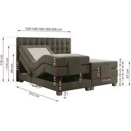 MKS Meble Boxspringbett 200 x 200 cm H3 Dunkelgrau