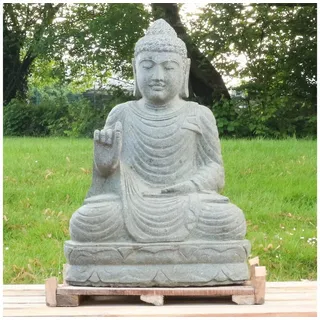 Oriental Galerie Dekofigur Buddha Figur sitzend Steinfigur Greenstone Massiv Abaya 75 cm (1 St), Wetterfest, groß, Garten grau