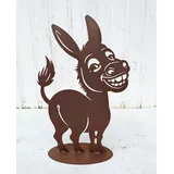 STEINFIGURENWELT GIEBEN Gartenfigur Lustiger Esel Murphy 38x25cm auf Platte Edelrost Gartendeko Wetterfest Rost Metall Rostfigur Tier Maultier (Esel Murphy 38x25cm)