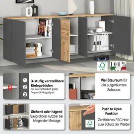 OTTO home ISEO 200 x 70 x 35 cm Grau / Eiche Wotan