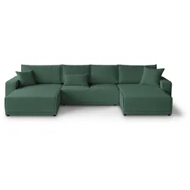 beautysofa Eckcouch Cordstoff U-Form mit Schlaffunktion 2-Sitzer Grün