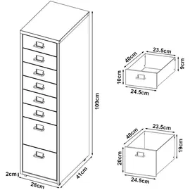 [en.casa] Rollcontainer Kökar mit 8 Schubladen 109x28x41 cm Schwarz