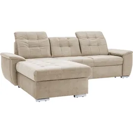 exxpo - sofa fashion Ecksofa EXXPO - SOFA FASHION "Derby Inkl. Kopfteilverstellung, wahlw. Bett & Bettkasten, L-Form", beige, B:277cm H:92cm T:206cm, Sofas, Ecksofa, EXTRA an Komfort zum Relaxen, Entspannen und Wohlfühlen
