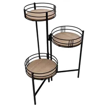Spetebo Metall Blumentopfständer klappbar schwarz - mit 3 Holz Ablagen - klappbare Blumentreppe - Blumentopf Planzen Deko Gewürz Ständer