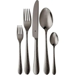 Besteck-Set WMF "Sitello", schwarz (midnight), 30 tlg., Cromargan Edelstahl Rostfrei 18/10, Essbesteck-Sets, geschmiedete Messer, farbecht, Wellenschliff, spülmaschinenfest