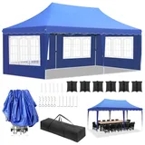 Pavillon 3x6 M, 290-300-310CM Hoch, Faltpavillon 3x6 Wasserdicht Stabil, UV Schutz 50+, 6 Sandsäcke, Partyzelt mit 4 Seitenwänden, Pavillon für Camping Hochzeiten Markt, Dunkelblau