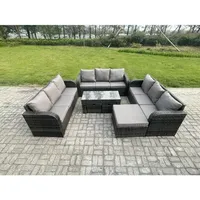 12-Sitzer Polyrattan Gartenmöbel Set Patio Sofa Set mit Couchtisch 3 Hockern Dunkelgrau Gemischt - Fimous