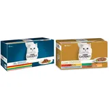 Purina GOURMET Perle Erlesene Streifen: Katzennassfutter mit Huhn, Rind, Lachs & Kaninchen, hochwertiges Katzenfutter, 60er Multipack & Gold Feine Komposition:Katzennassfutter, 12 x 4 x 85 g