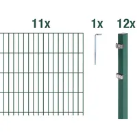 GAH Alberts Alberts Komplettset Doppelstabmattenzaun mit Überstand, 2,5 m Matten, Grün, 6|5|6, Klemmlasche