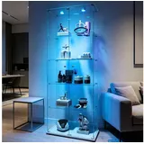 Simurq Glasvitrine Standvitrinen mit LED Beleuchtung Vitrinenschrank mit Glastür Sammlervitrine aus gehärtetes Glas,Modernes rahmenloses Design weiß