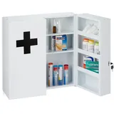 Relaxdays Medizinschrank XXL, abschließbar, 11 Fächer, Stahl, HBT: 53,5x53x19 cm, Arzneischrank 2-türig, weiß/schearz