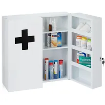 Relaxdays Medizinschrank XXL, abschließbar, 11 Fächer, Stahl, HBT: 53,5x53x19 cm, Arzneischrank 2-türig, weiß/schearz