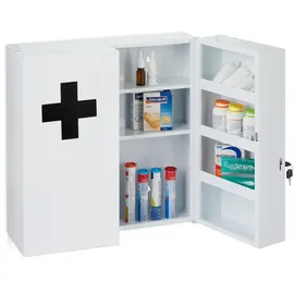 Relaxdays Medizinschrank XXL, abschließbar, 11 Fächer, Stahl, HBT: 53,5x53x19 cm, Arzneischrank 2-türig, weiß/schearz