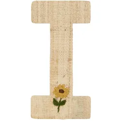 RICE Raffia Buchstaben Sticker, I, gelbe Blume