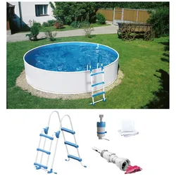 Rundpool MY POOL BWT, weiß, H:0,90cm Ø:4,00cm, Schwimmbecken, Inkl. Akku-Bodensauger BWT BC 02