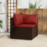 NITCA Garten-Ecksofa Balkon Lounge Klein Rattan,Balkon Ecksofa Klein Braun und Rot,Outdoor Sofa Lounge L Form,Lounge Moebel Balkon Klein mit Kissen Balkonmöbel Rattan(Ecksofa)